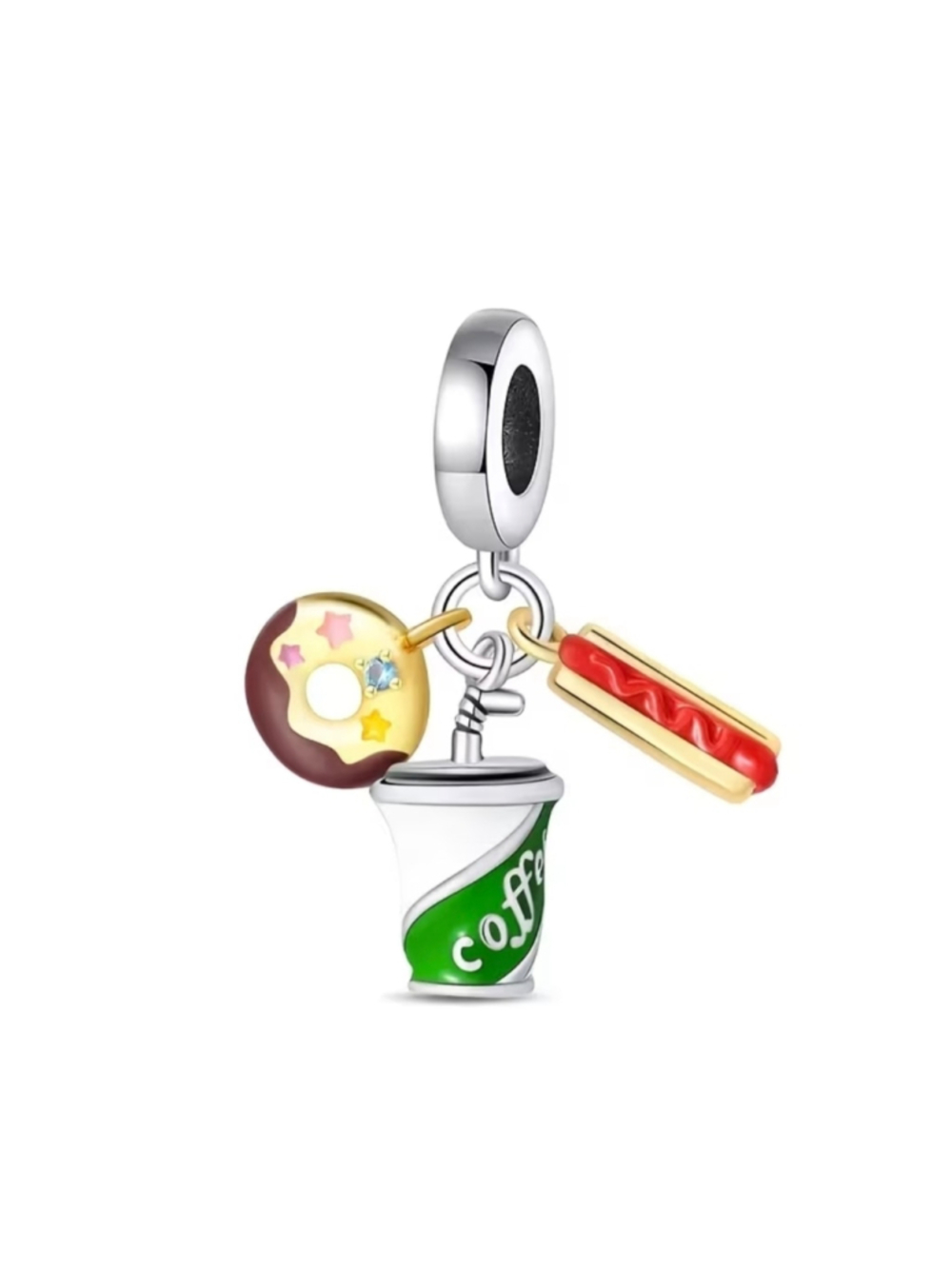 Women's Food & Coffee Charm Bracelet One Size Silver Green